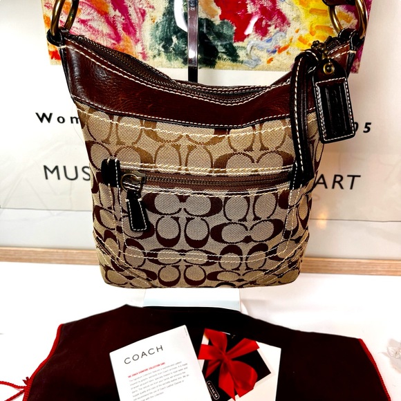 Coach Handbags - Coach Vintage Signature CC Jacquard Canvas Leather Brown Crossbody & Dustbag